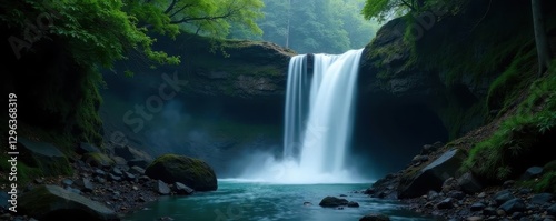 Majestic Thi Lo Su waterfall cascading down rocks , clear, explore, wonder