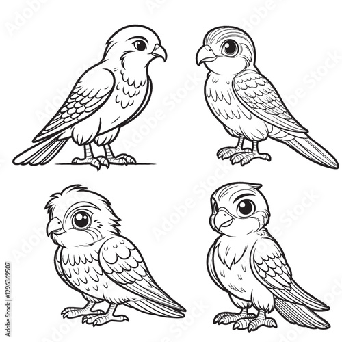 "High-Quality Cute Cartoonic Merlin Standing Pose Outline Vector Illustration