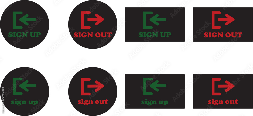 Login and logout icon set Set of sign out, Sign in vector vector collection. Open and close door symbol. Black exit and enter arrow, trendy flat style isolated on transparent background. Login and logout icon set Set of sign out, Sign in vector vector collection. Open and close door symbol. Black exit and enter arrow, trendy flat style isolated on transparent background.