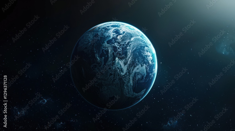Fototapeta premium Fantasy earth globe planet on dark space background. Generative AI