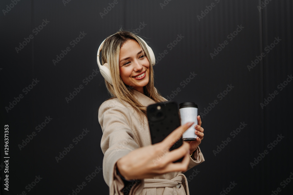Portrait of a teenage girl smile and take self portrait with cellphone Portrait of a teenage girl smile and take self portrait with cellphone
