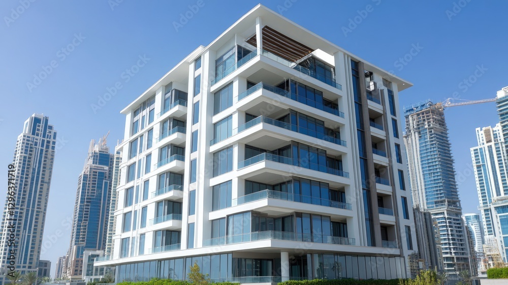 Modern Architecture Luxury Apartments Against a City Skyline Modern Architecture Luxury Apartments Against a City Skyline