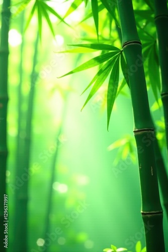 Overlapping bamboo shoots, deep emerald hues, dappled light, thick, vibrant