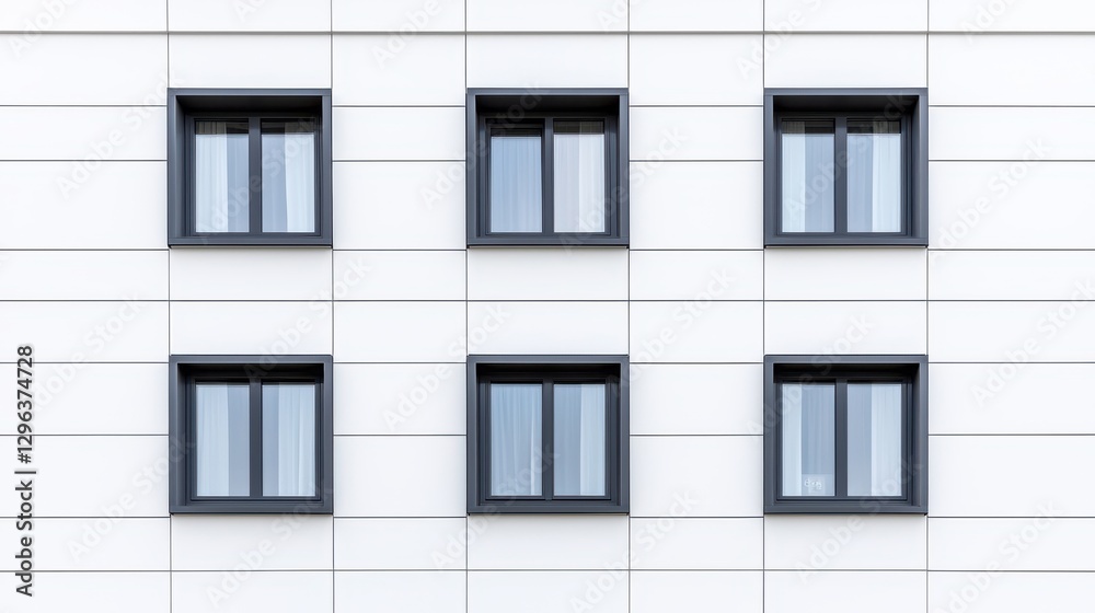 Modern Building Facade, Six Windows, White Wall Modern Building Facade, Six Windows, White Wall