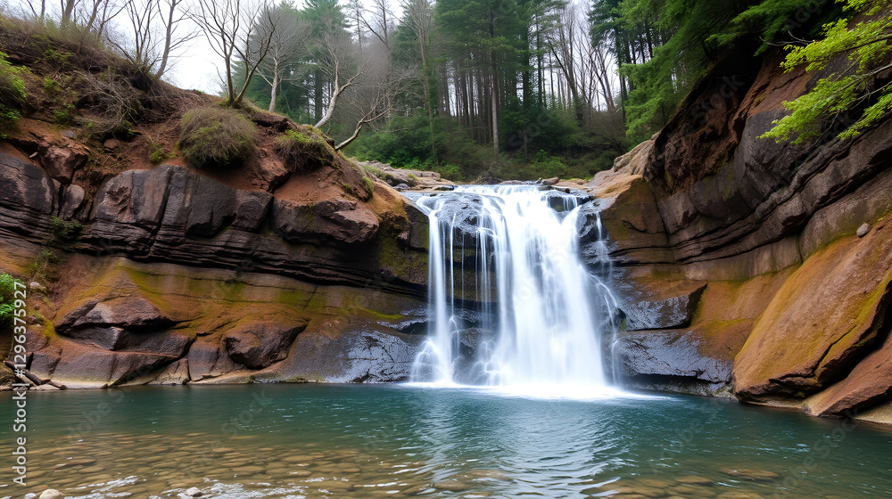 Naklejka premium the blue waters of the shirahige waterfall in cental hokkaido near biei
