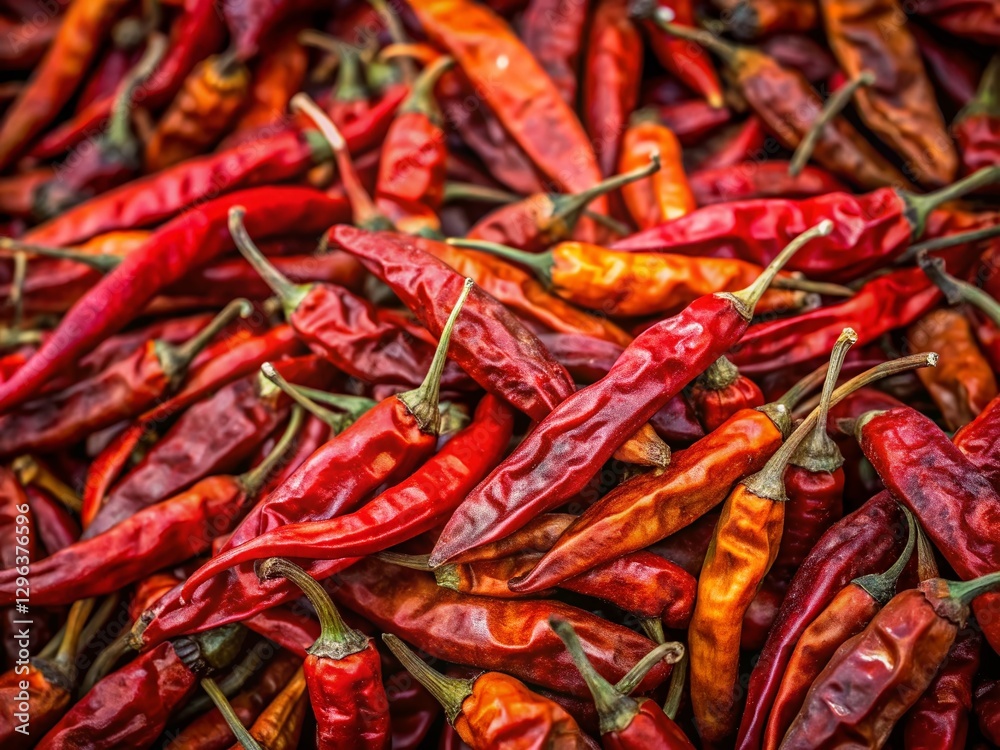Dried Red Chili Peppers Background - Spicy Food Texture Stock Photo Dried Red Chili Peppers Background - Spicy Food Texture Stock Photo