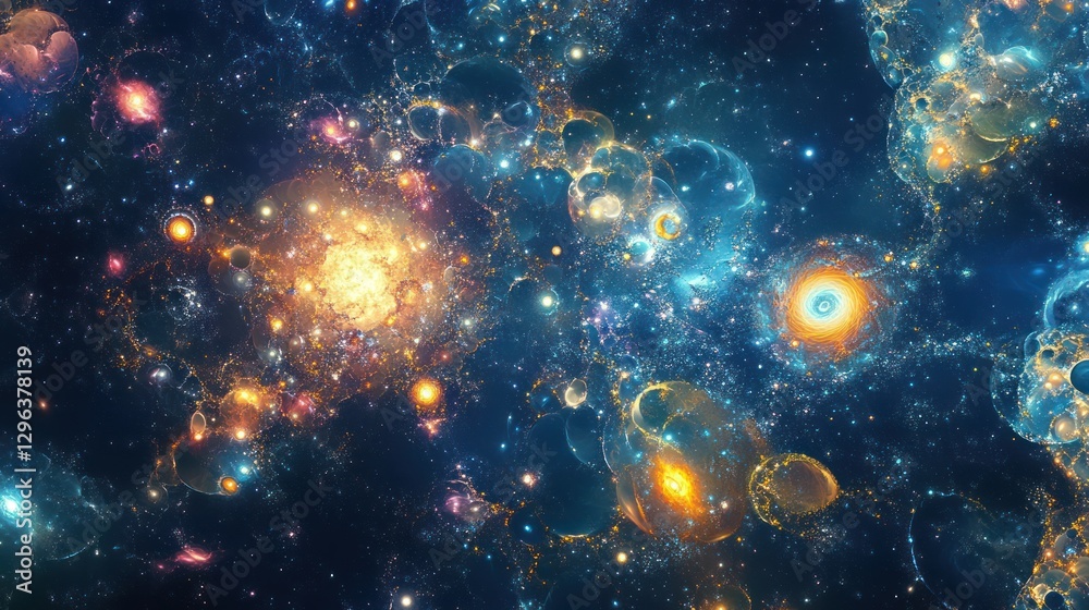 Fototapeta premium Cosmic Nebula Glowing Gas Clouds in Deep Space