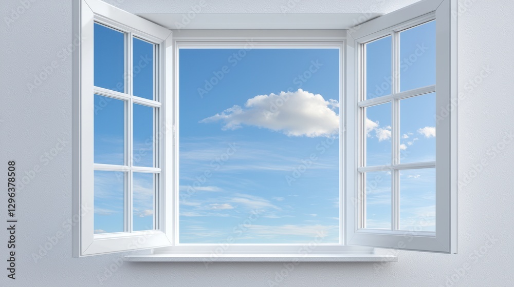 Open Window, Blue Sky, White Frame, Clouds Open Window, Blue Sky, White Frame, Clouds