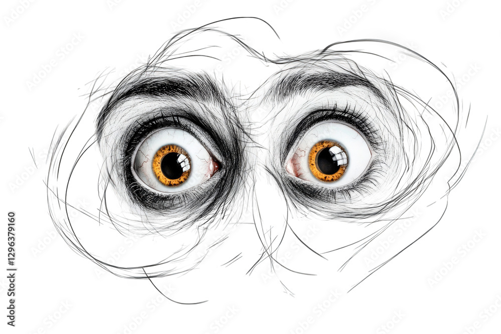 Obraz premium Surreal Expression of Wide Eyes Capturing Intrigue and Wonder Isolated on a white background