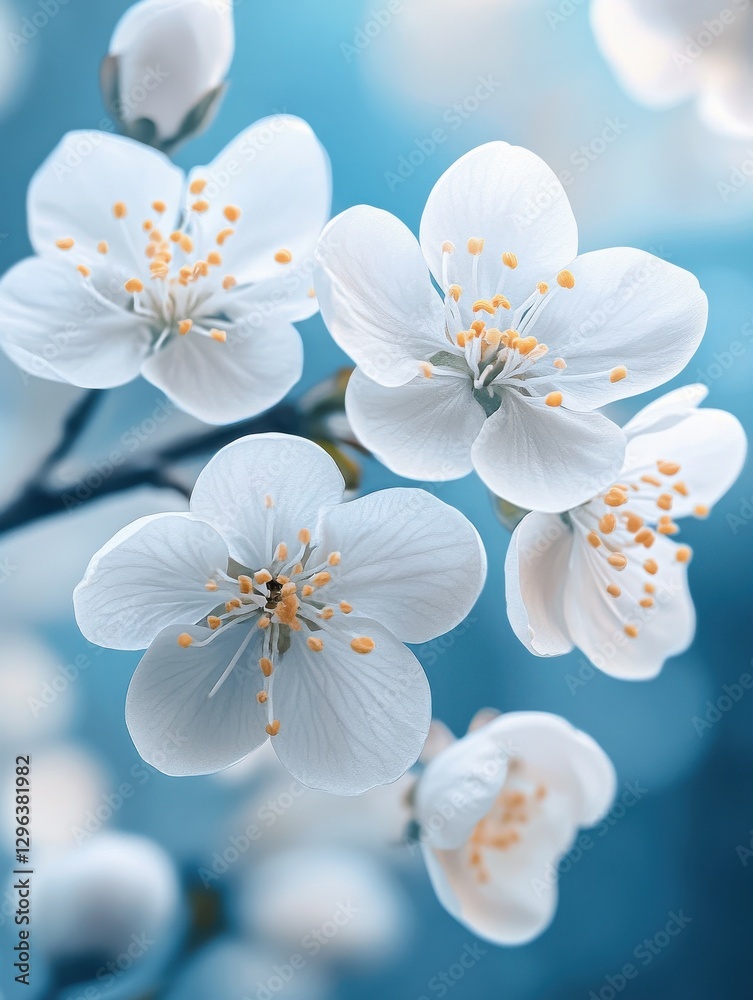 Fototapeta premium white spring flowers on blue background