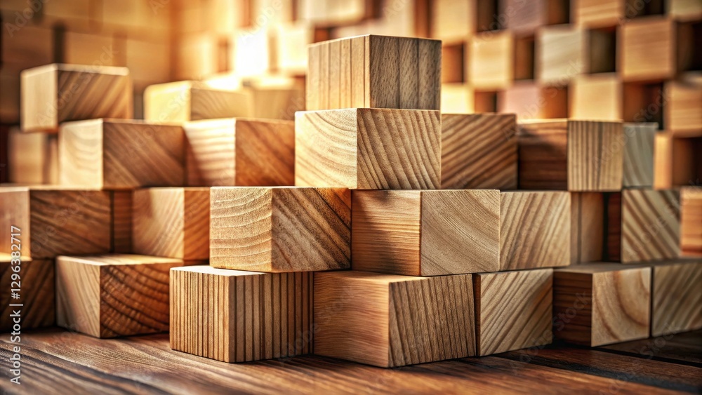 Obraz premium Wooden Blocks Arrangement A Composition of Natural Wood Cubes on a Dark Wooden Surface