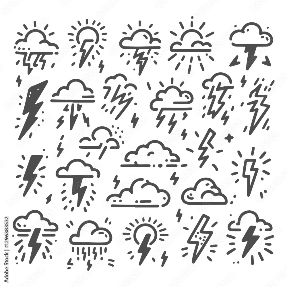 Obraz premium Simple Hand Drawn Lightning Set