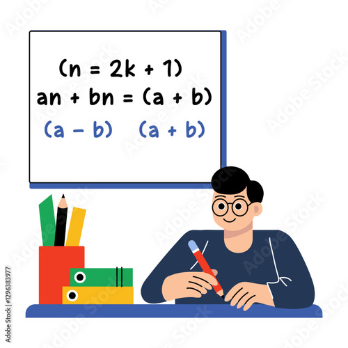 Flat illustration depicting math problem solving