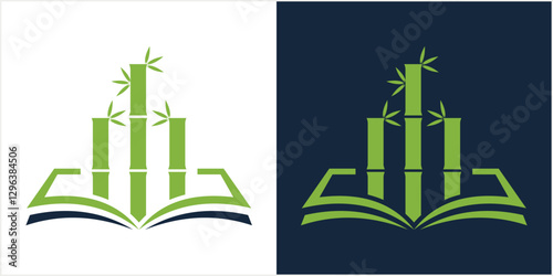 Book and bamboo vector logo icon template