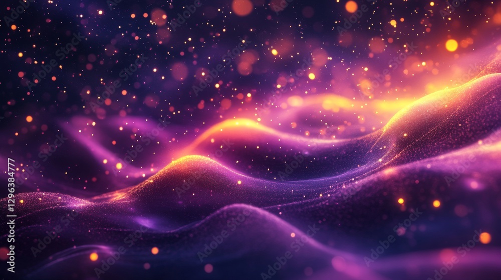 Fototapeta premium An abstract image of glowing particles and wavy purple forms