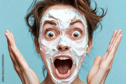 Humorous Portrait of Woman with Cream Face Mask