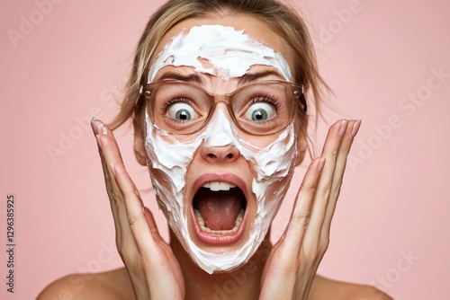 Humorous Portrait of Woman with Cream Face Mask