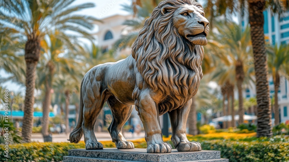 Majestic bronze lion statue outdoors. Majestic bronze lion statue outdoors.