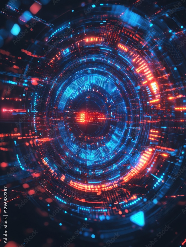 Obraz premium Artificial Intelligence illustration. Abstract technology circles. Data transfer concepts in internet. Graphic concept for your design