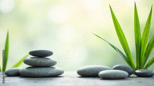 Serene Stones and Verdant Foliage A Peaceful Composition of Nature's Elements for Relaxation and Tranquility