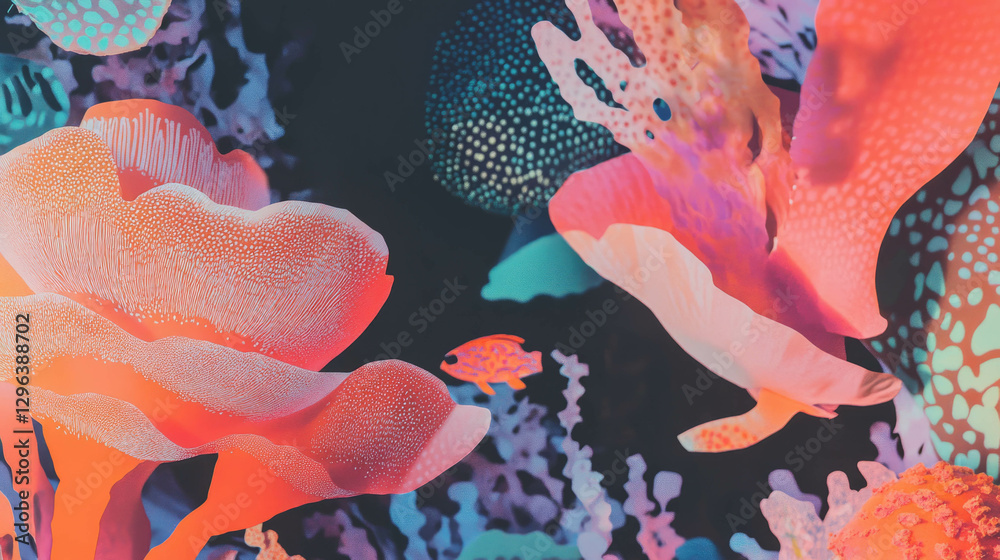 Naklejka premium Vibrant abstract underwater world with colorful coral and marine life elements