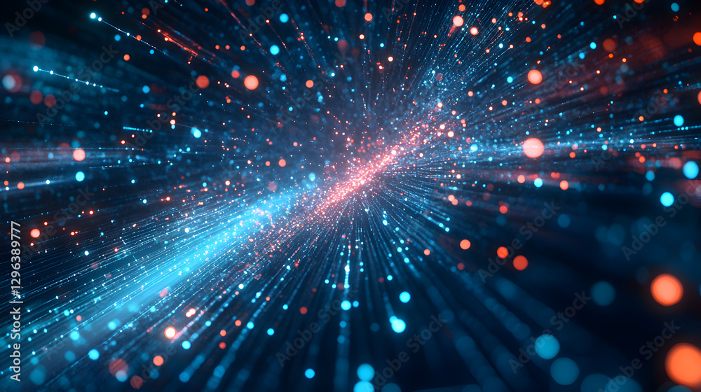 Naklejka premium data transmission with dynamic lines of light and digital elements in motion 