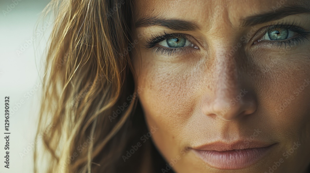 A captivating close-up portrait, showcasing a woman is radiant beauty with an intense gaze that draws the viewer in. A captivating close-up portrait, showcasing a woman is radiant beauty with an intense gaze that draws the viewer in.