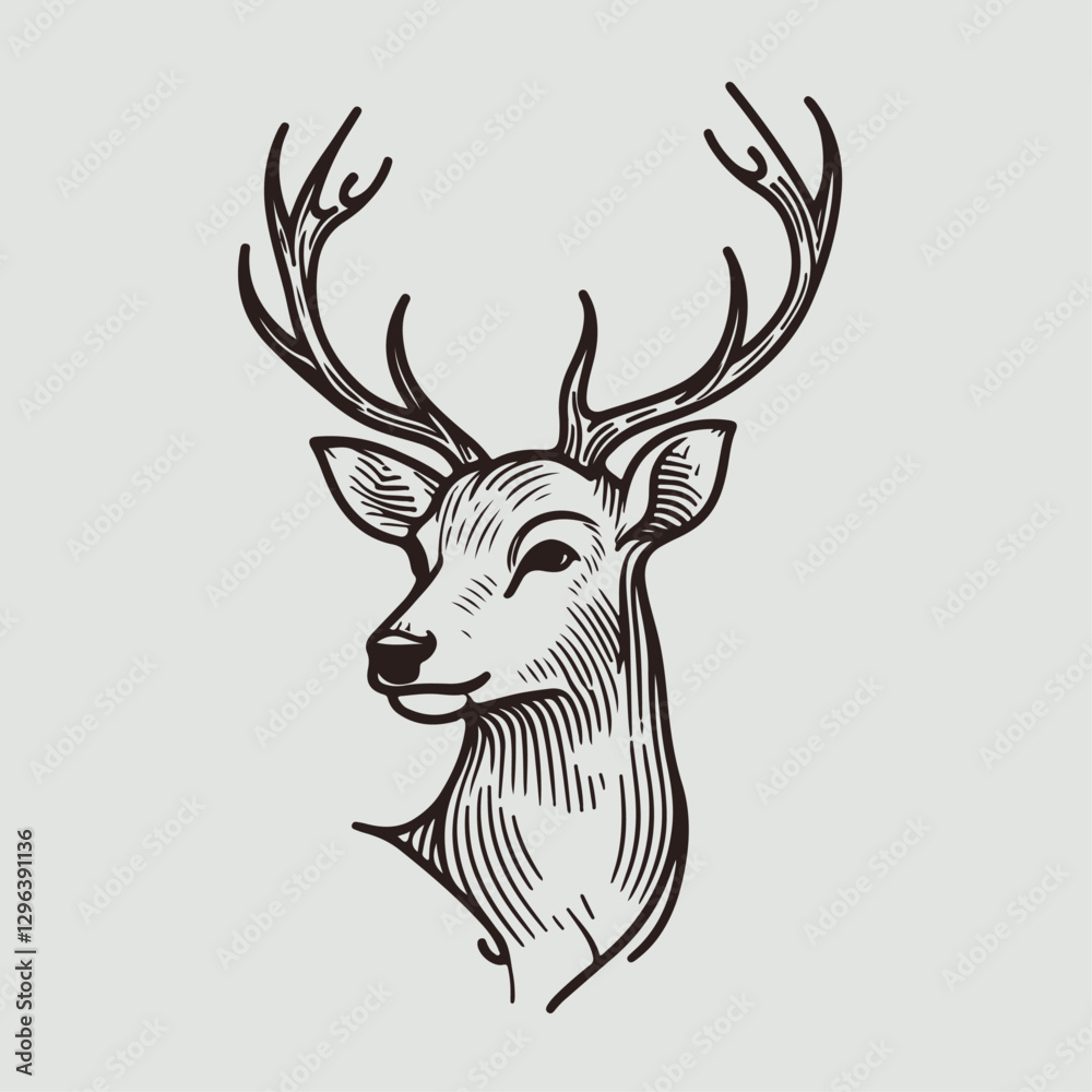 Fototapeta premium Artistic Deer Face Sketch Illustration