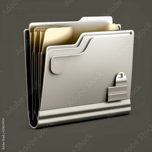 Metal file folder with documents inside placed on a dark background highlighting its organizational features and modern design elements