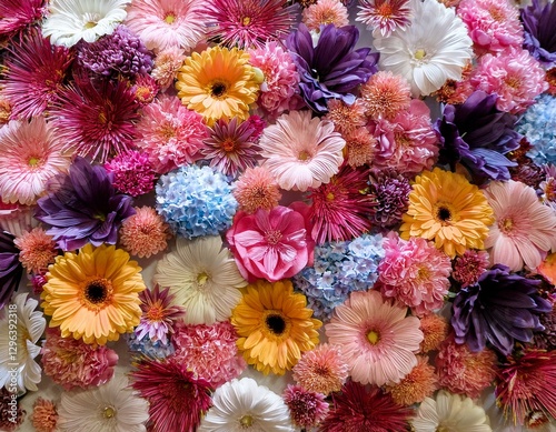 multi colored flower wall background wedding decoration close up of colorful real flowers wall background photo