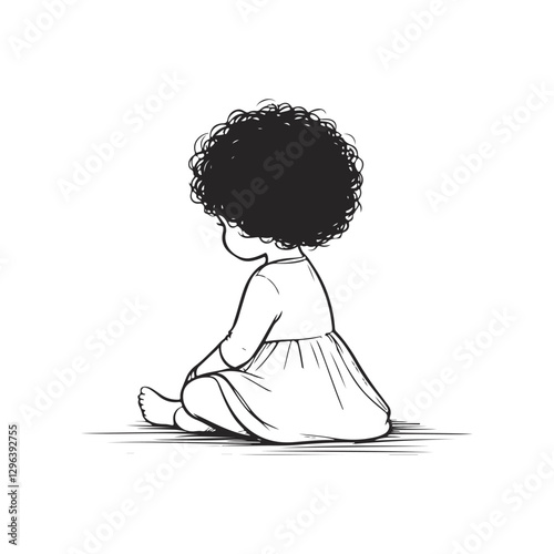 Hand Drawn Illustration Depicting a Lonely Child Sitting Alone, Conveying Sadness and Deep Thought in Childhood Solitude
