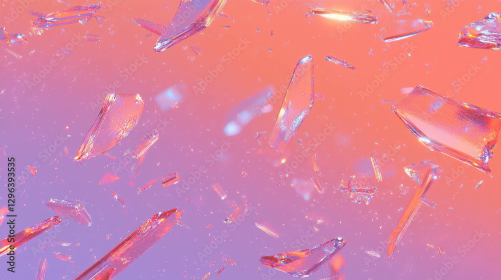 Fototapeta premium Abstract background of pink broken glass with small fragments for creative design