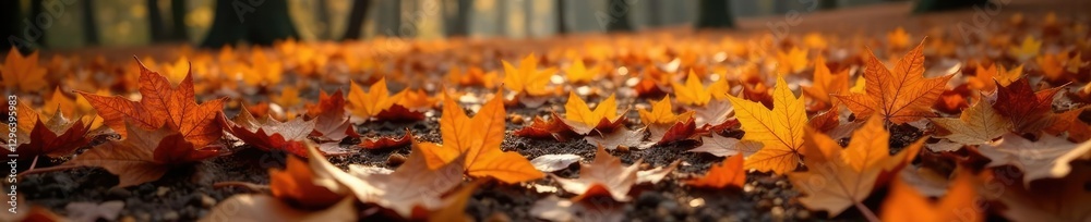 Amber hues of fallen maple leaves scattered on earthy ground, forest, nature, brown Amber hues of fallen maple leaves scattered on earthy ground, forest, nature, brown