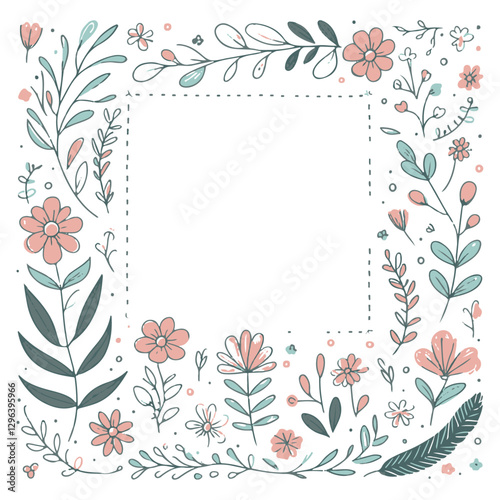 Aesthetic flower border drawn by hand, featuring roses and botanical elements in a minimal style.