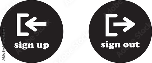Login and logout icon set Set of sign out, Sign in vector vector collection. Open and close door symbol. Black exit and enter arrow, trendy flat style isolated on transparent background.