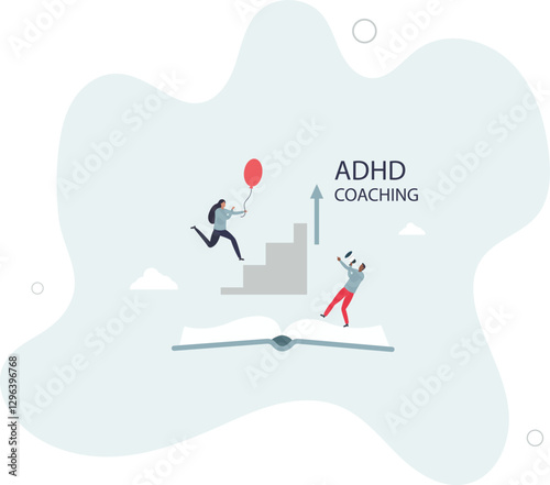 ADHD coaching or learning how to deal with mental problem.Attention deficit and hyperactivity disorder challenge for children .flat character life .