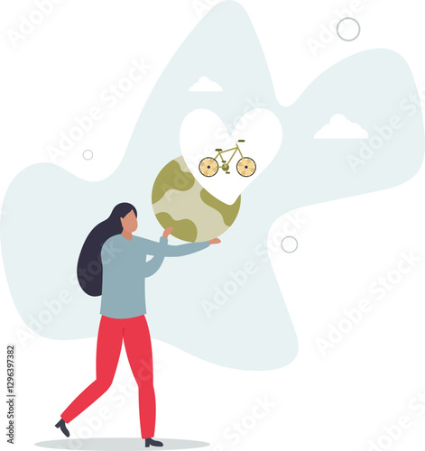 eco friendly transportation. bicycle as an environmentally friendly mode of transport.flat character life .