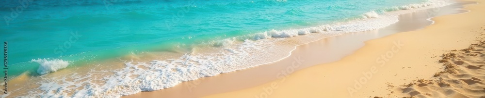 Azure water laps golden sand, sun-drenched beach scene , sand, water, summer Azure water laps golden sand, sun-drenched beach scene , sand, water, summer