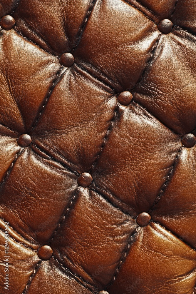 Obraz premium A closeup image of a brown leather texture with visible stitching and buttons, emphasizing the quality craftsmanship.