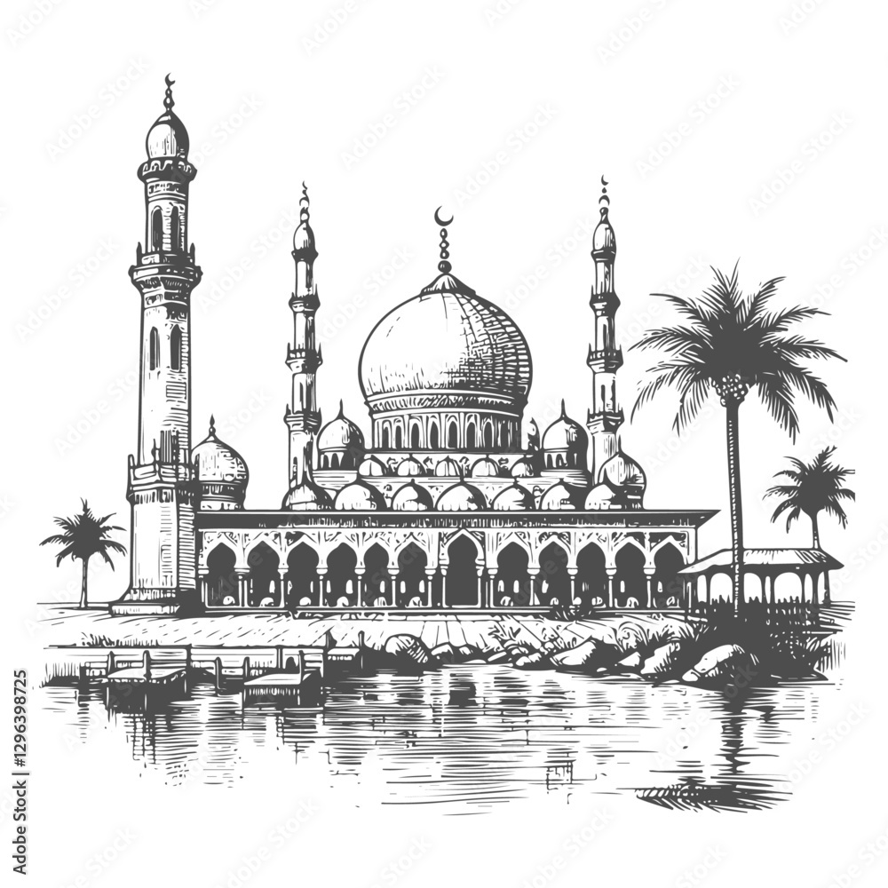 Naklejka premium Hand Drawn Mosque Illustration
