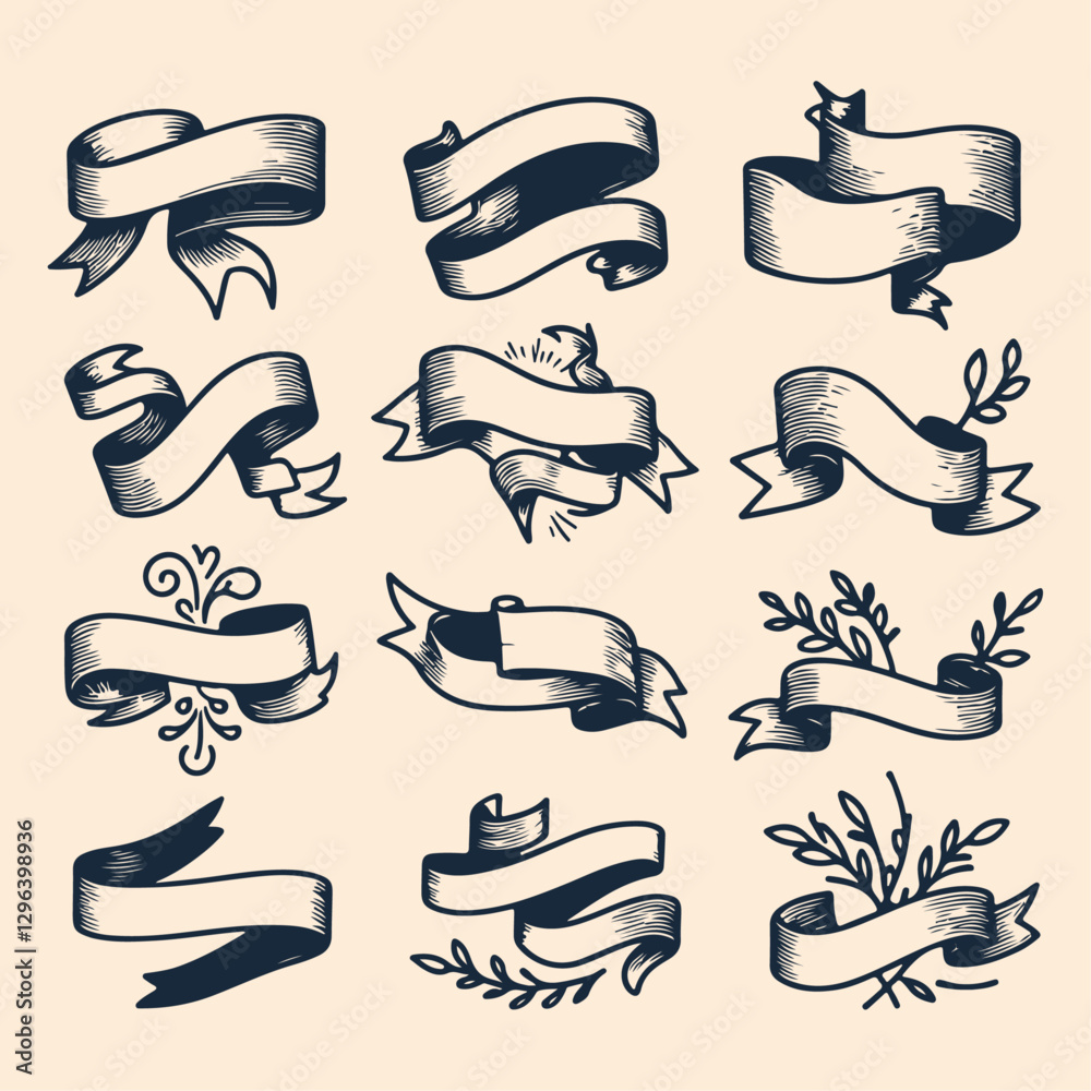 Fototapeta premium Hand Drawn Ribbon Collection 03