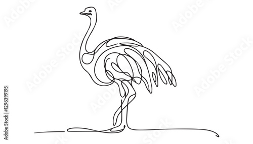 Continuous one single minimal line drawing Common ostrich