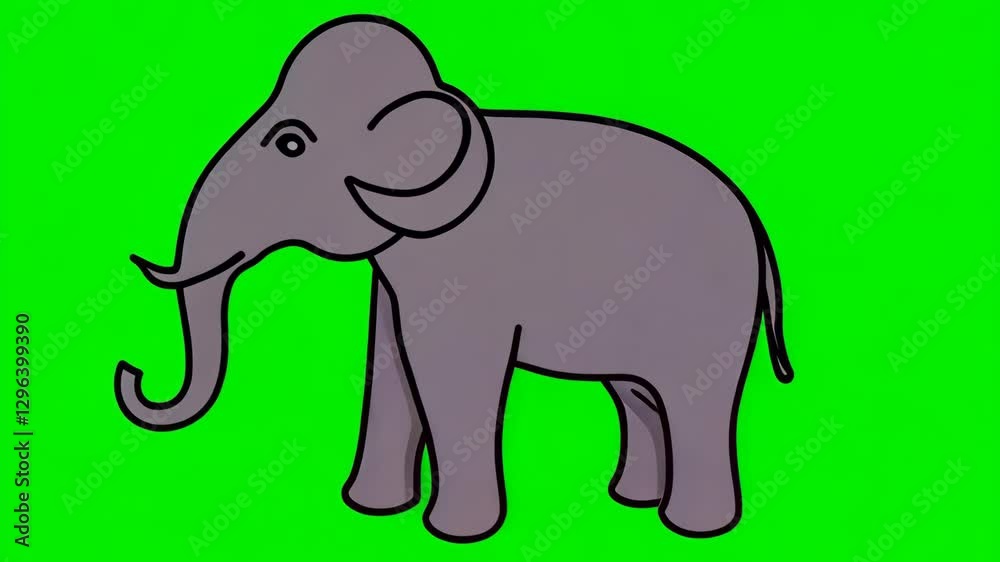 Cute Cartoon Elephant Illustration on Green Background for Kids Cute Cartoon Elephant Illustration on Green Background for Kids