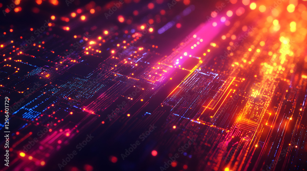 Fototapeta premium cloud with electric circuits and floating particles representing virtual storage