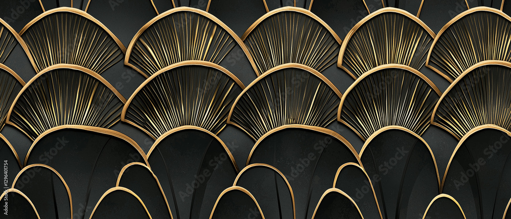 Elegant Black and Gold Art Deco Fan Pattern Seamless Texture Background Elegant Black and Gold Art Deco Fan Pattern Seamless Texture Background
