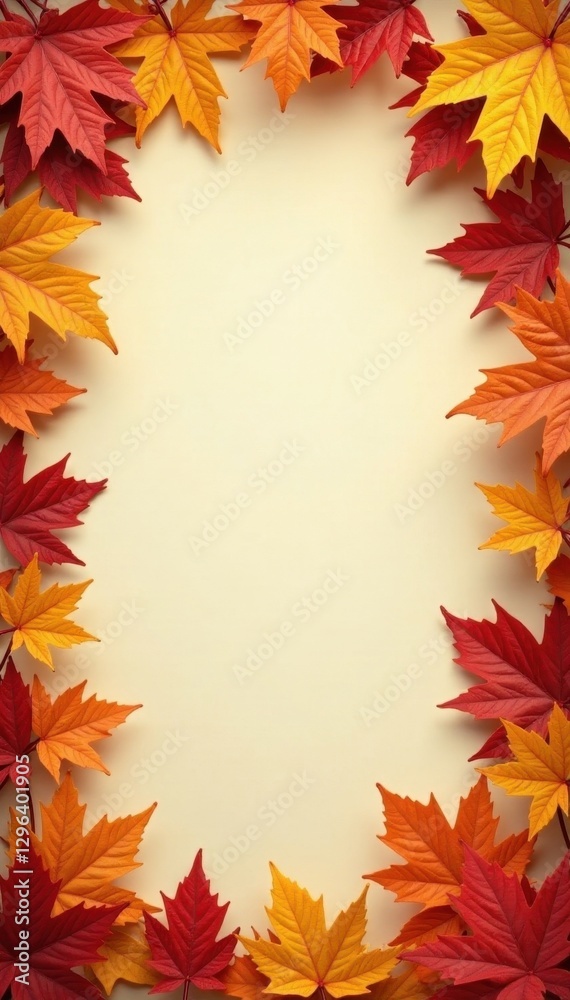 Golden and russet leaves in a swirling border , border, seasonal Golden and russet leaves in a swirling border , border, seasonal