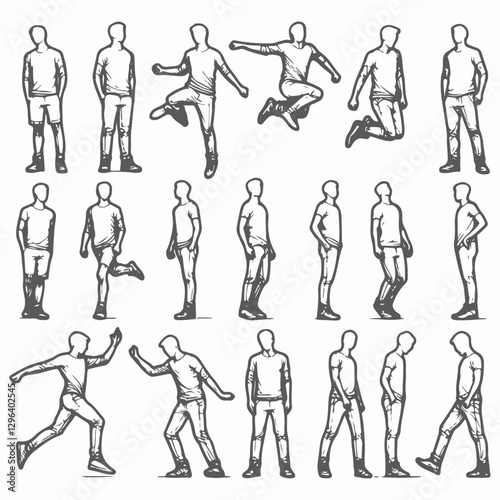 Dynamic Man Jumping Poses Illustration for Lively Scenes