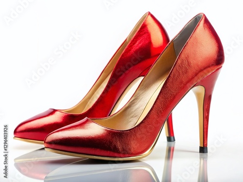 Elegant Red and Gold High Heels on White Background - Fashion Footwear Photography