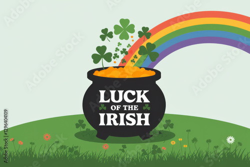 St Patrick's Day Pot of Gold Rainbow Background Copy Space