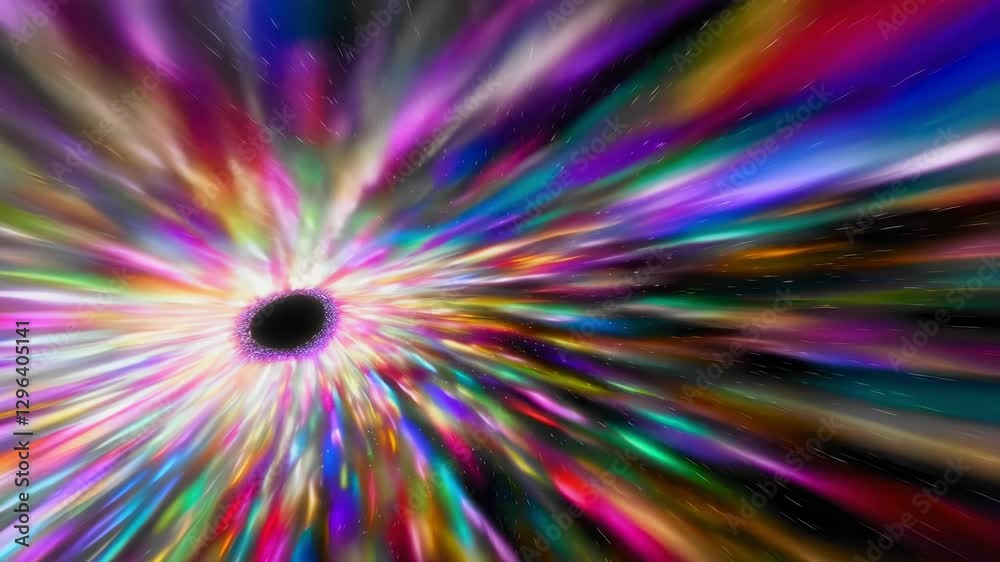 Travel through vibrant colors and intense light as the camera moves closer to a massive black hole. Experience the blend of beauty and mystery of the universe Travel through vibrant colors and intense light as the camera moves closer to a massive black hole. Experience the blend of beauty and mystery of the universe